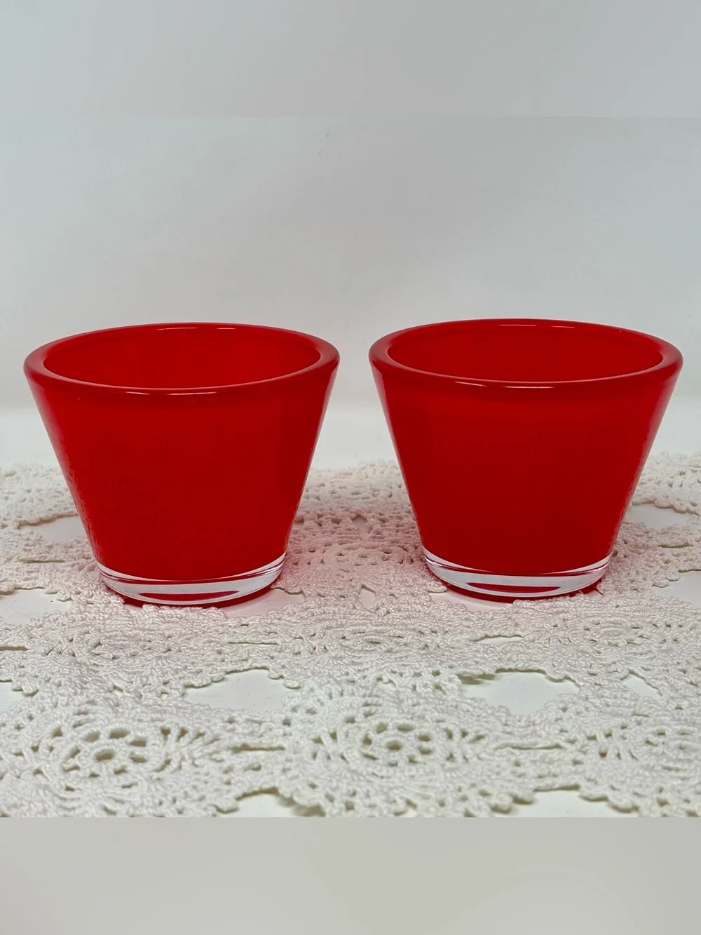 Crate & Barrel Lolli Glass Votive Candle Holders Red Tomato Germany Pair Of Two